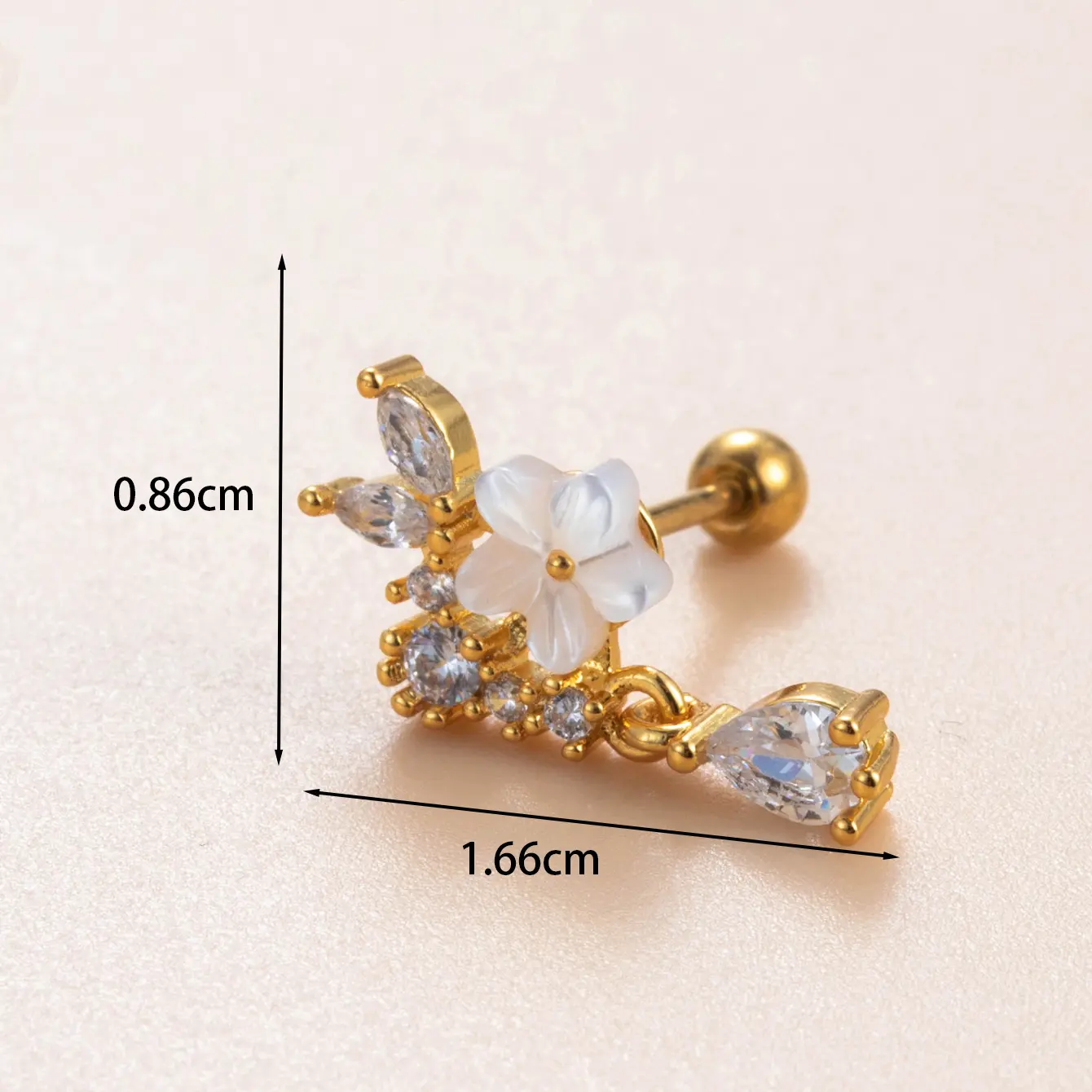 1 Piece Simple Series  Flower Copper  18K Gold Plated Zircon Women's Stud Earrings h5 